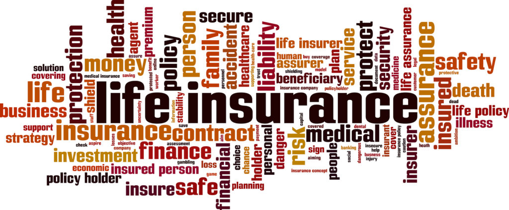 Life insurance word cloud concept. Vector illustration on white